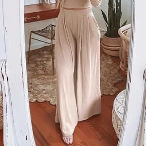 Casual sweater knit wide leg pocketed pants